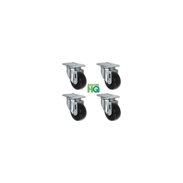 3"x1.25" Black Hard Rubber Caster, All Swivel Casters, 1, PK4